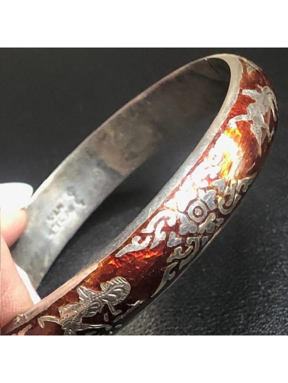 B2292 Siam Sterling Silver Hinged Bangle Bracelet Thai Dancer 24.6g 7.25" *FLAW